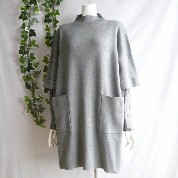 画像8: 新品 9964 ML 重ね着風 ニットチュニック グレー 秋冬 レディース ドロップショルダー ボトルネック 大人 上質 上品
