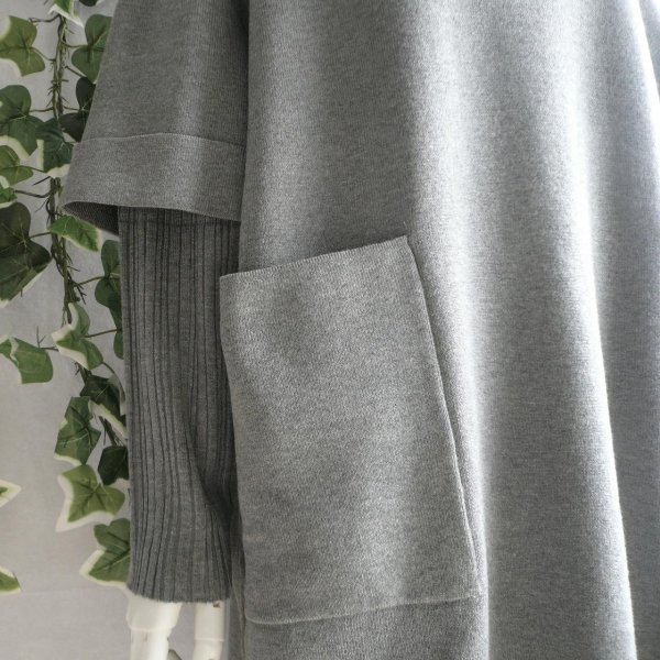 画像4: 新品 9964 ML 重ね着風 ニットチュニック グレー 秋冬 レディース ドロップショルダー ボトルネック 大人 上質 上品