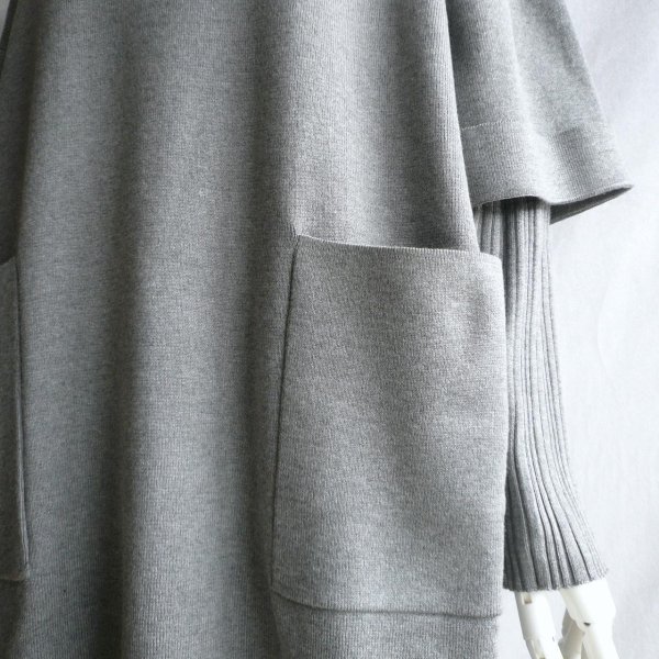 画像3: 新品 9964 ML 重ね着風 ニットチュニック グレー 秋冬 レディース ドロップショルダー ボトルネック 大人 上質 上品