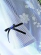 画像3: 【新品】3626【L】上質 花模様フロッキー シャツプルオーバー 紺×白 ストライプ柄 フレア袖 (3)