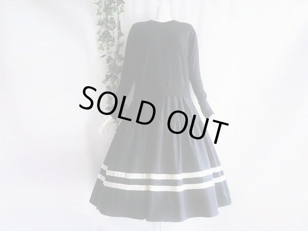 画像1: 新品 7340 ML ワンピース 秋 冬 レディース ニット 異素材切替 黒 ブラック 長袖 シャツ ギャザーフレア エレガント 上質 上品 (1)