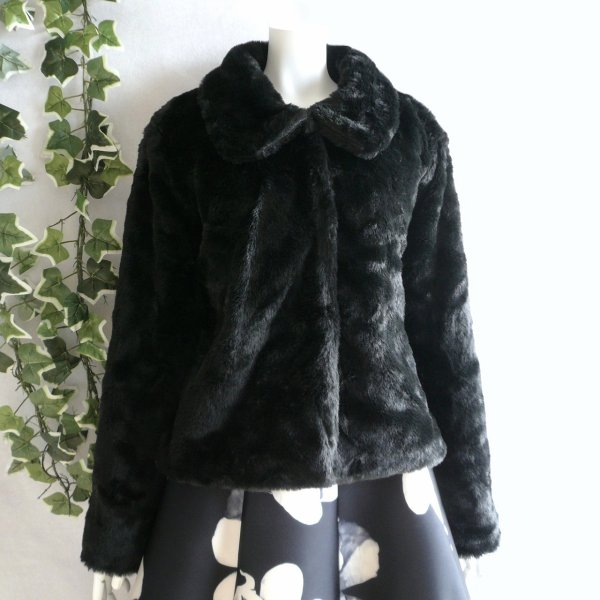 画像1: 新品 9973 ML 上質 フェイクファー ショートコート 黒 秋冬 レディース エレガント フォーマル 高級感 上品 (1)