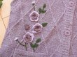 画像3: 【新品】7500【L】上質 花モチーフ 背裏フリース ニットカーディガン くすみ紫 半袖 羽織りもの 上品 冬 春 (3)