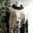 画像8: 新品 9437 ML ヨーロッパ風人物画 ニット チュニック ワンピース 秋 冬 レディース ベージュ黒系 ゆったり ハイネック 配色 切替 上品 (8)