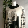 画像6: 新品 9437 ML ヨーロッパ風人物画 ニット チュニック ワンピース 秋 冬 レディース ベージュ黒系 ゆったり ハイネック 配色 切替 上品 (6)