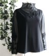 画像8: 新品 9506 ML 花モチーフ メッシュ ハイネック ブラウス 春 夏 秋 カットソー レディース 黒 異素材切替 メロウフリル 高級 上質 (8)