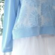 画像8: 新品 9598 ML 大きな花刺繍 メッシュ切替 カーディガン 春 夏 水色 レディース ストレッチ スラブ 異素材切替 上品 (8)