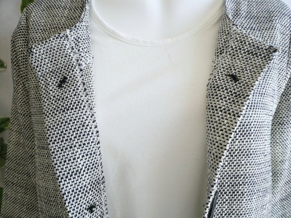 画像7: 新品 9892 LL ツイード調 薄手 ロング ジャケット グレー系 秋 冬 レディース ノーカラー 大きな飾りボタン ラメ入 上品 50代 60代 70代 (7)