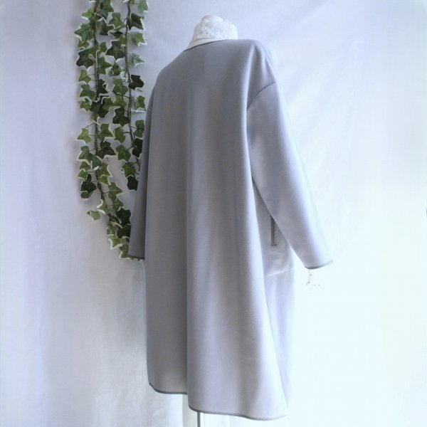 画像10: 新品 9927 L パイピング ウール調 ロング コート くすみブルーグレー 秋 冬 レディース 長袖 ノーカラー 上質 上品 50代 60代70代 (10)