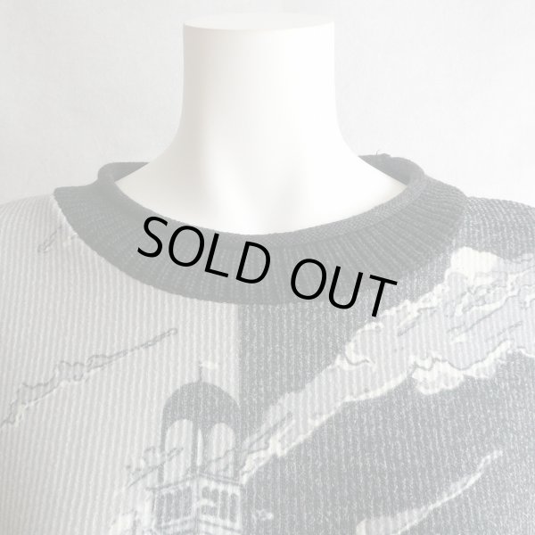 画像3: 新品 9952 ML ヨーロッパ絵画風絵柄 ニット チュニック ワンピース 黒系 秋 冬 ロールネック レディース 異素材切替 50代 60代 70代 (3)