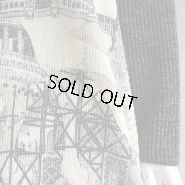 画像9: 新品 9952 ML ヨーロッパ絵画風絵柄 ニット チュニック ワンピース 黒系 秋 冬 ロールネック レディース 異素材切替 50代 60代 70代 (9)