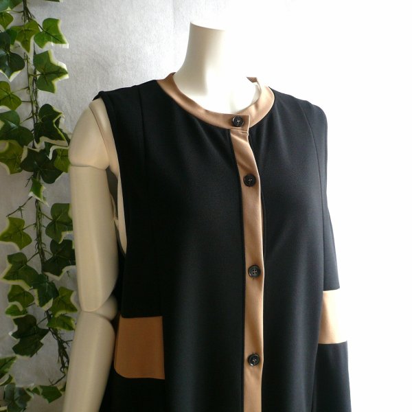 画像4: 新品 9963 ML 高級 バイカラー ワンピース 黒系 秋 レディース 配色切替 ノースリーブ モード ロング ジレ 大人 上質 (4)