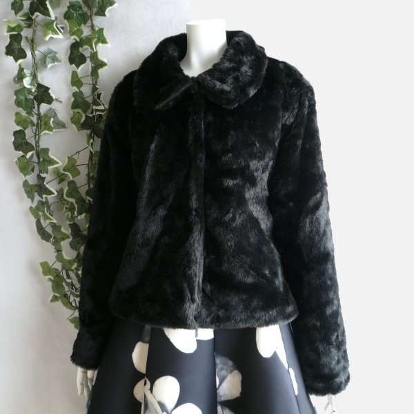 画像5: 新品 9973 ML 上質 フェイクファー ショートコート 黒 秋冬 レディース エレガント フォーマル 高級感 上品 (5)